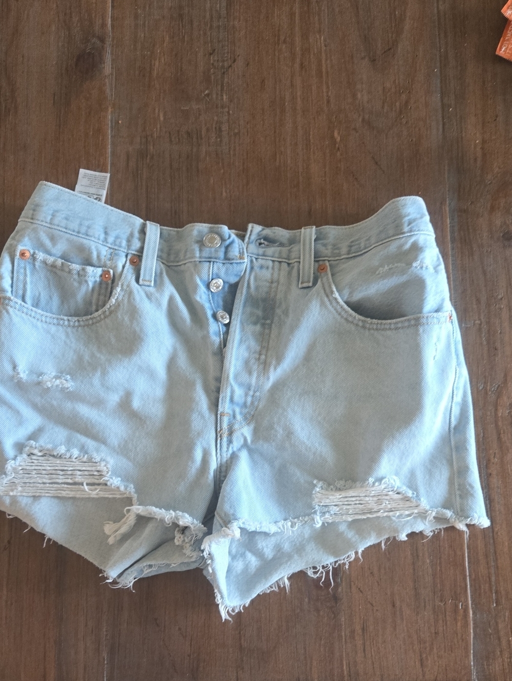 Levi's Light Blue Distressed High-Rise Denim Shorts